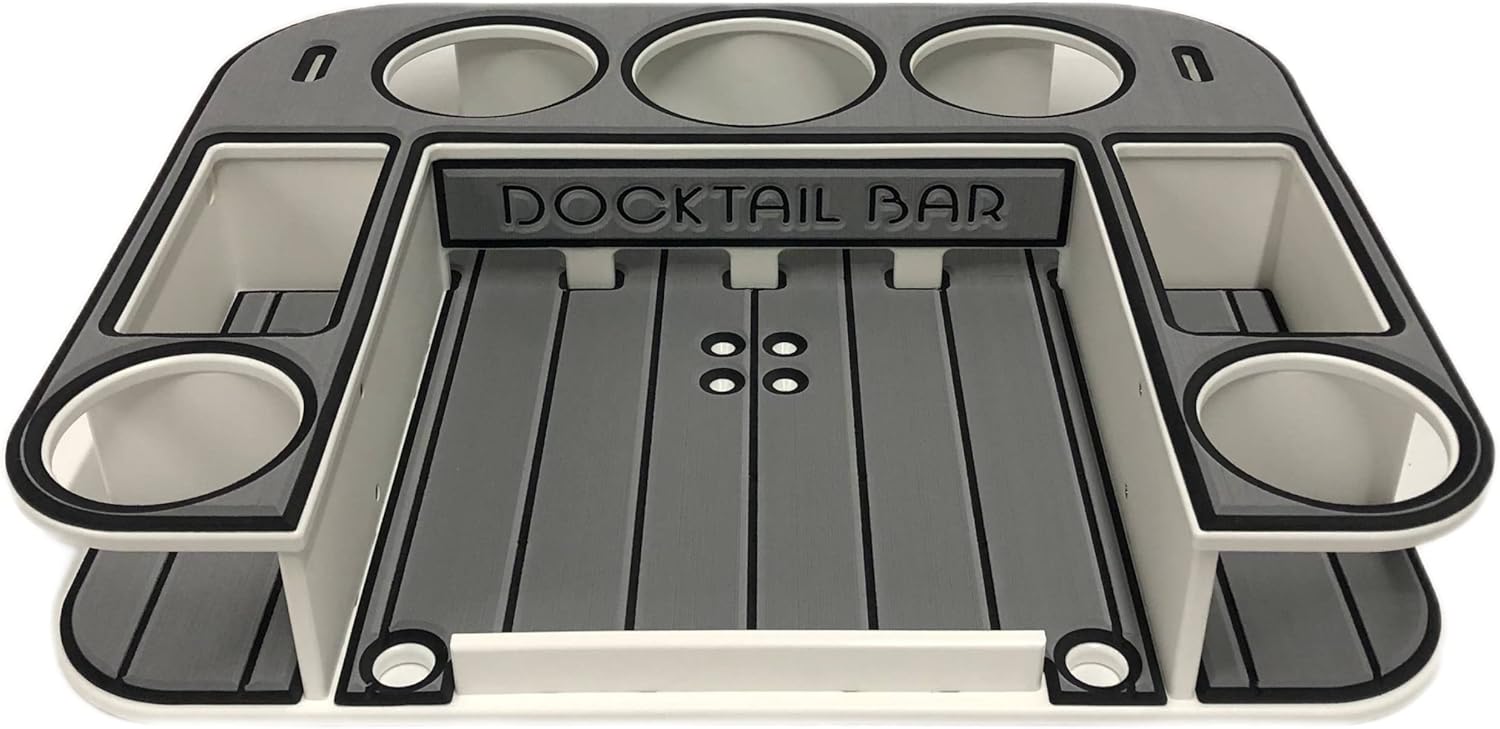 Docktail Butler Boat Table Caddy Organizer - Includes Rod Holder Mount | Portable Boat Table and Boat Bar, Marine Tables for Boats with Cup Holders, Boat Storage Accessories