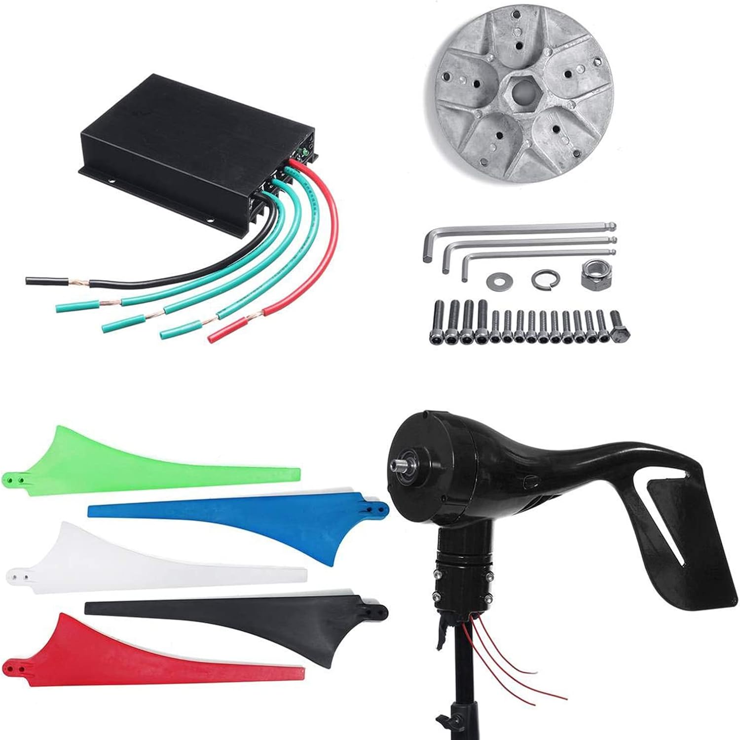 3000W Wind Generator Turbine Power 5 Blades 24V 48V 96V with Mppt/Hybrid Charge Controller for Yacht Farm Home Use(White 24V)