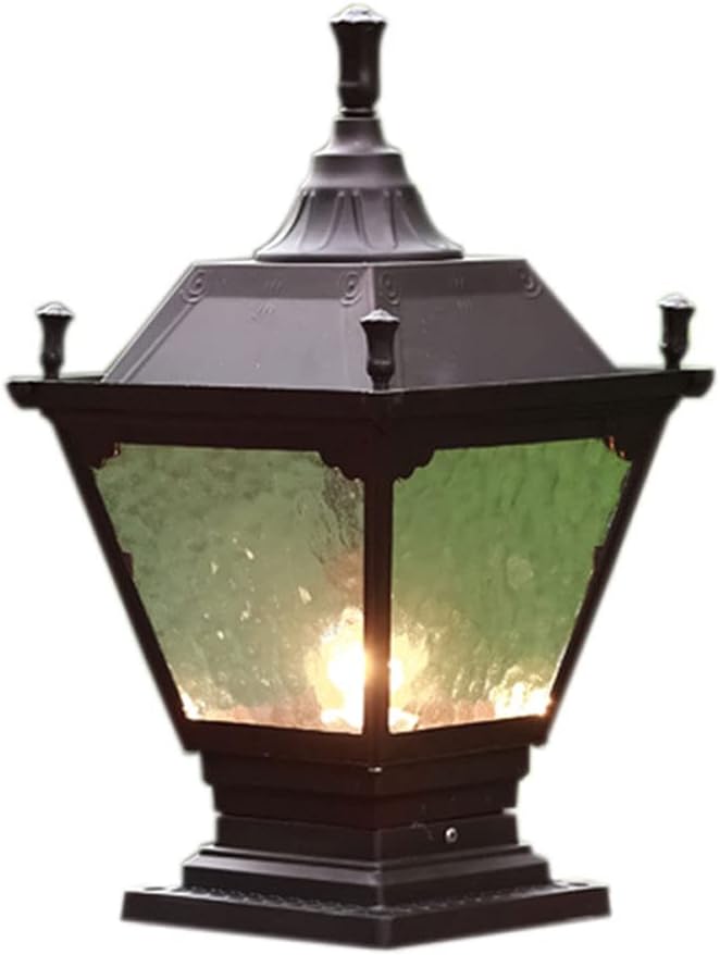 Vintage Outdoor Lamp Pier Mount IP54 Waterproof Outdoor Post Lantern Die-cast Aluminum with Water Glass Outdoor Lighting Fixtures for Garden Backyard, Black Fenced Terrace Path