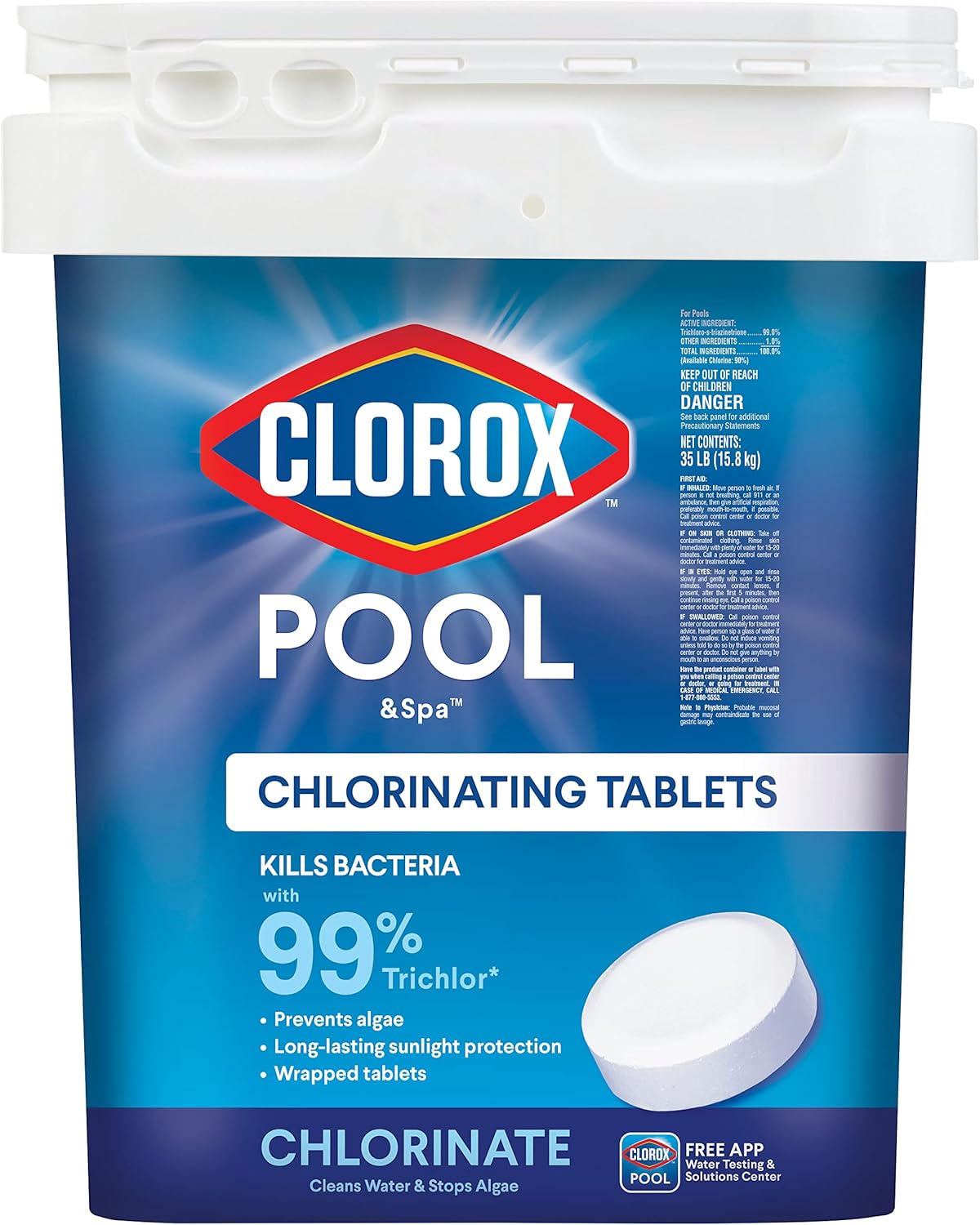 CLOROX Pool&Spa Active99 3” Chlorinating Tablet, Kills Bacteria & Stops Algae, 35LB