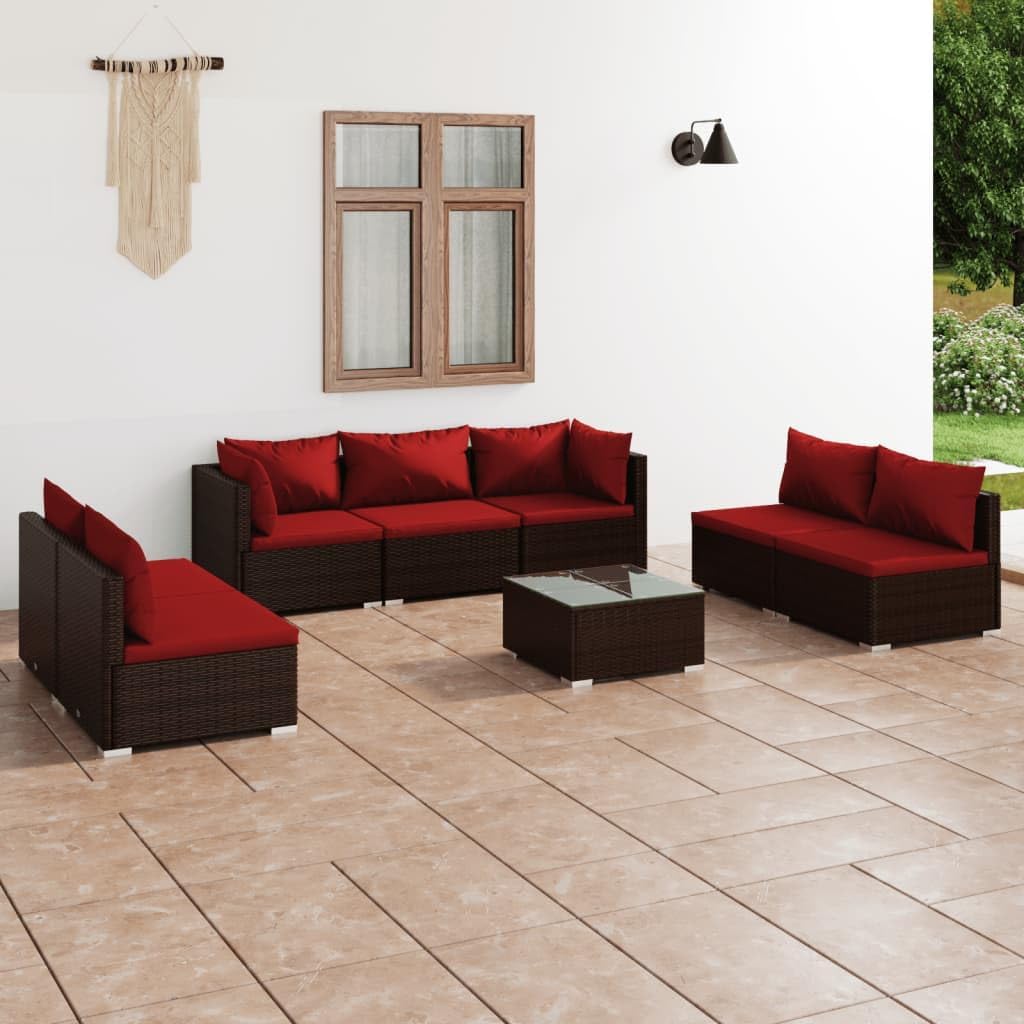8 Piece Patio Lounge Set with Cushions Poly Rattan Brown,Premium Modular Patio Lounge Set: Comfort and Durability for Outdoor Living Patio Furniture Sets, Outdoor Furniture Sets