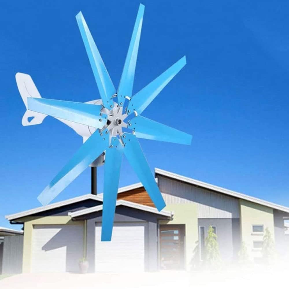 Wind Turbine Generator Kit 300-400W, 8 Blades Windmill Power Motor Controller Charge for Home Marine Hybrid Solar Wind System (Blue 12V/24V)