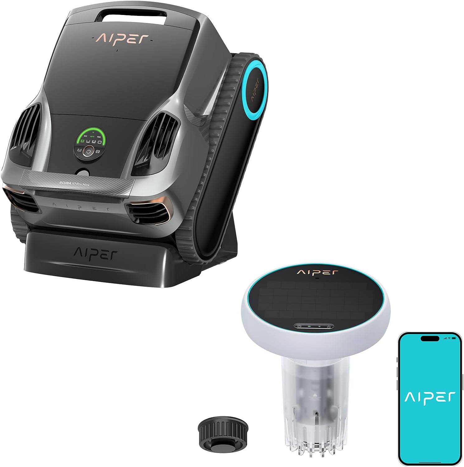 Aiper Scuba X1 Pro Max All-in-One Pool Cleaning Robot & Skimmer with 8,502 GPH Suction, Ultra-fine Filtration, Smart Surface Parking, Underwater WiFi Connection with HydroComm Pure