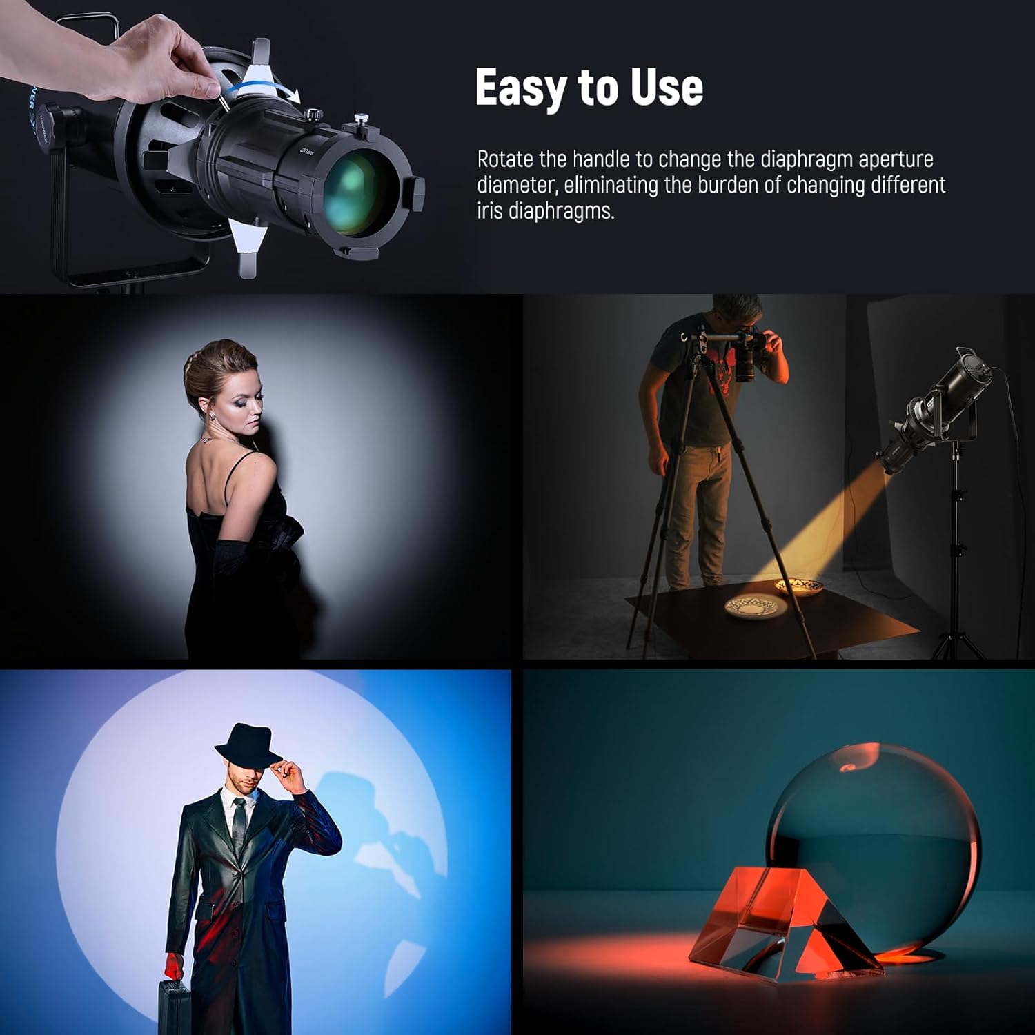 NEEWER Spotlight Mount Iris for NEEWER LS-39/LS-38/LS-48 Spotlight Snoot, 5-60mm Aperture Diaphragm Adjustable Mount Control Optical Diaphragm Lens Accessory, High Temp Resistant Manganese Steel, CSS2