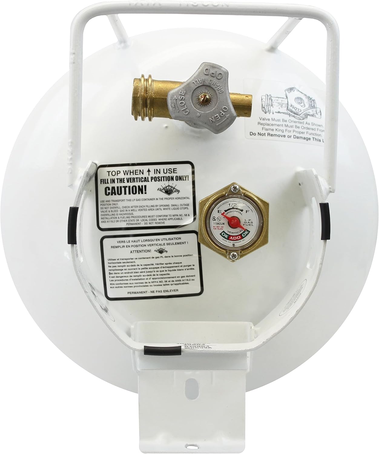 Flame King YSN301HZL 30lb Steel Horizontal Propane Tank Cylinder for Fire Pit Tables, Patio Heaters, Barbeques, RVs, and Truck Campers, 30-Pound, White