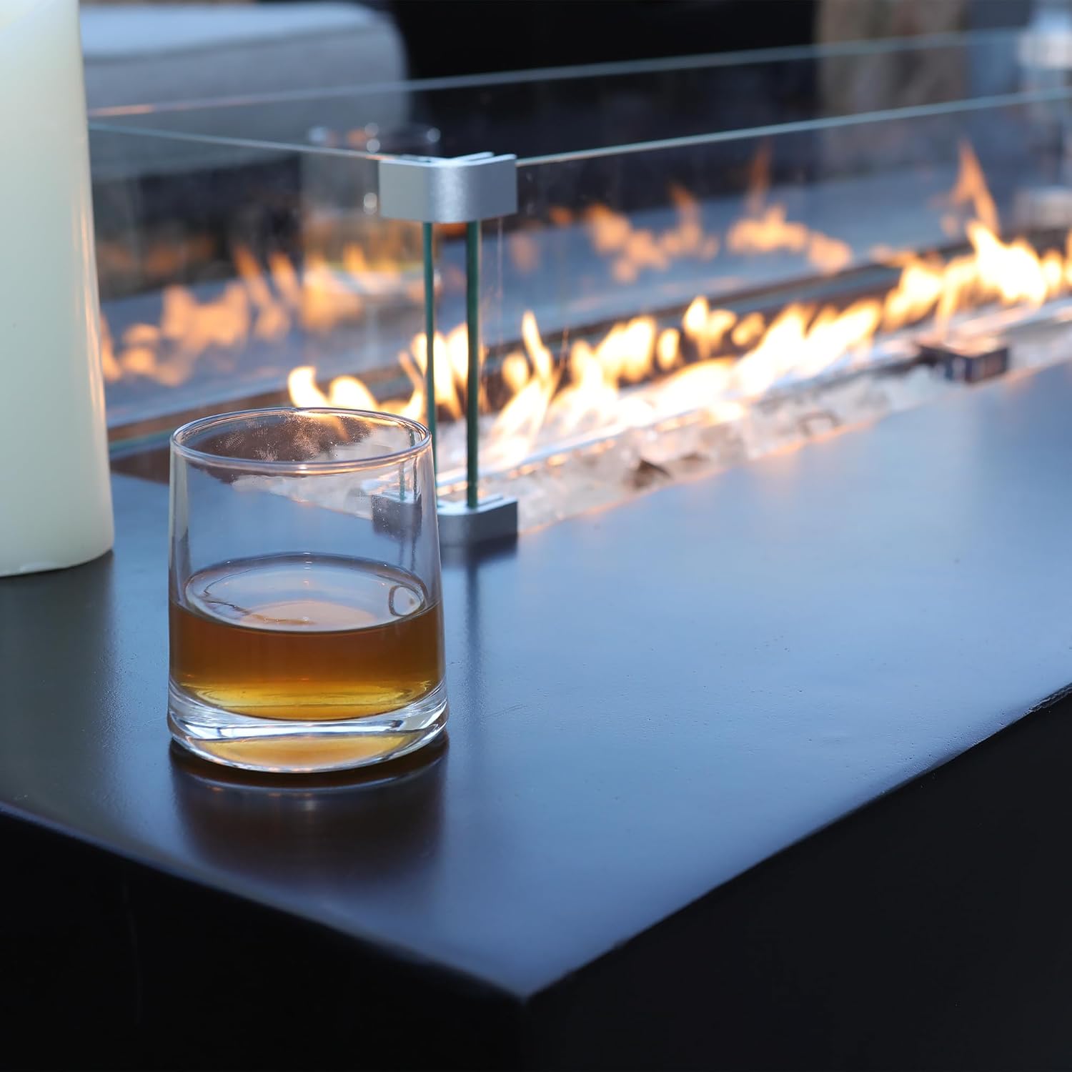 56 Inch Propane Fire Pit Table, Outdoor Rectangle Fire Table w Tank Table (50,000 BTU), 3 Piece Gas Fire Pit in Black w Glass Wind Guard and White Fire Glass for Deck, Garden, Backyard