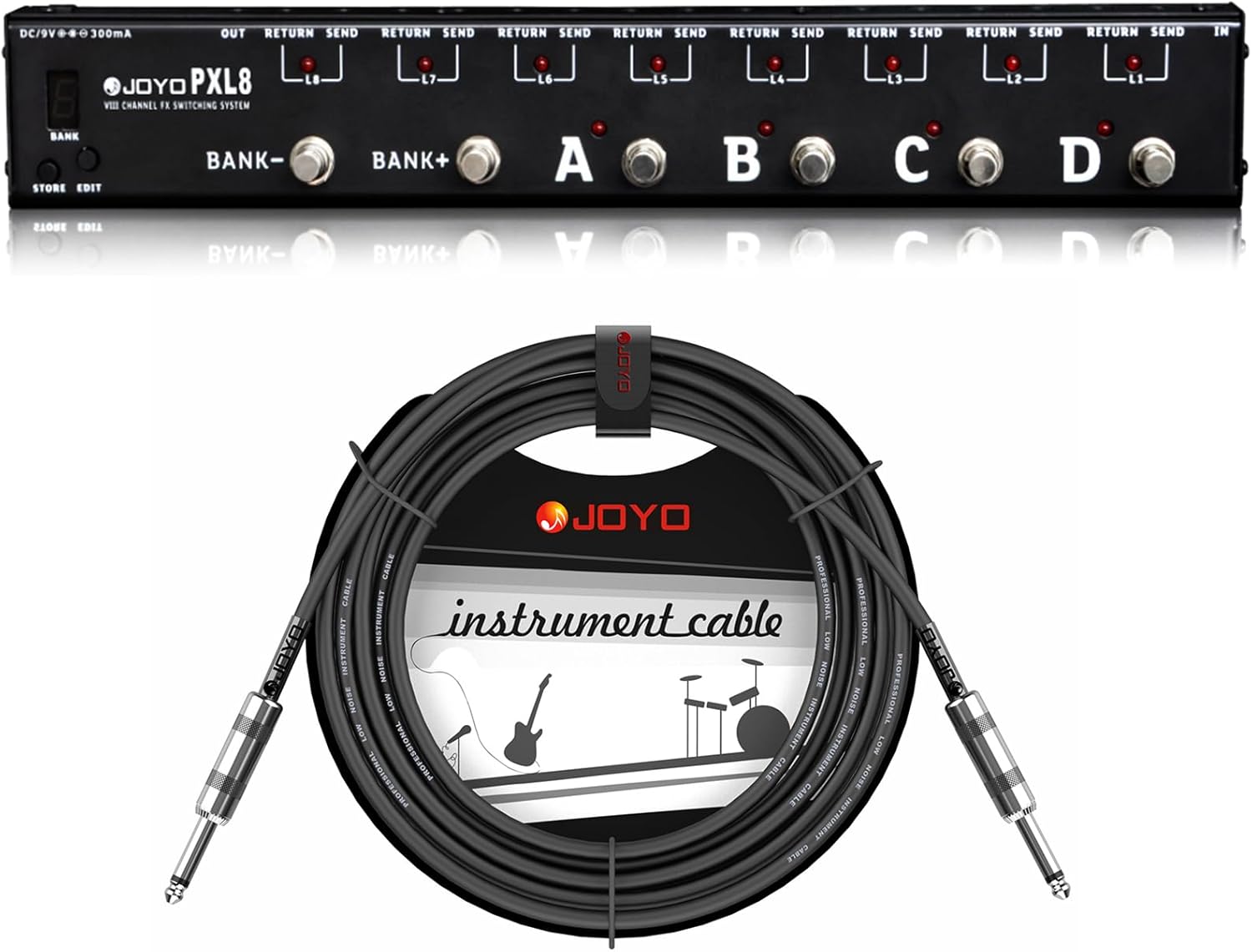 JOYO PXL8 Foot Pedal Controller Bundle with CM-04 Musical Instrument Mono Audio Cable 15 Feet