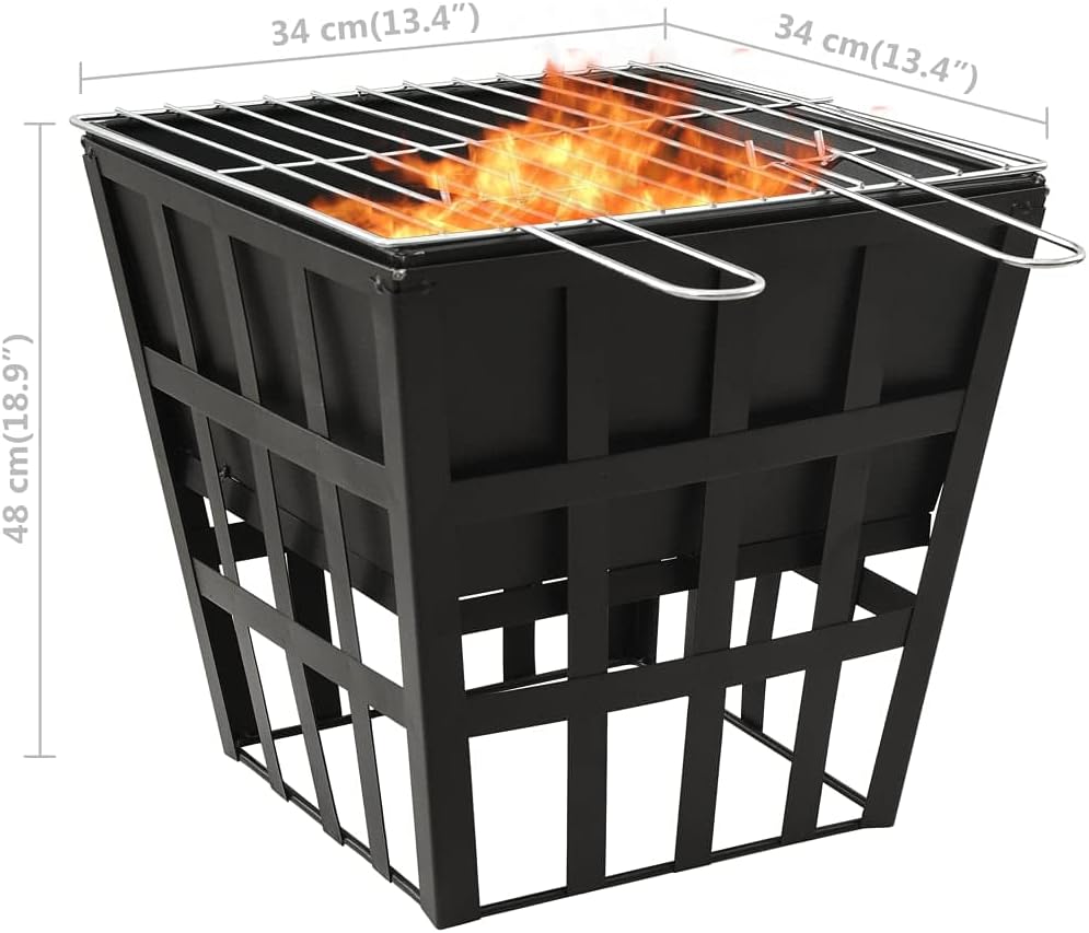 SKM 2-in-1 Fire Pit and BBQ 34x34x48 cm Steel