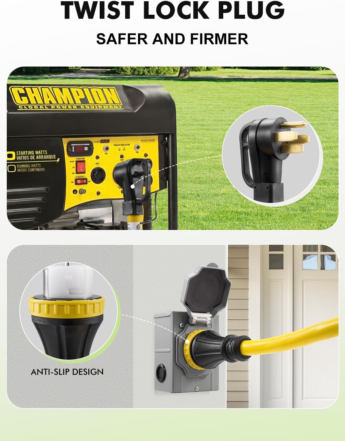 50 Amp 25Feet Generator Cord and Power Inlet Box Combo Kit, UL Listed, NEMA 14-50P Male to SS2-50R 125/250V Twist Locking with Inlet Box for RV Camper and Generator to House