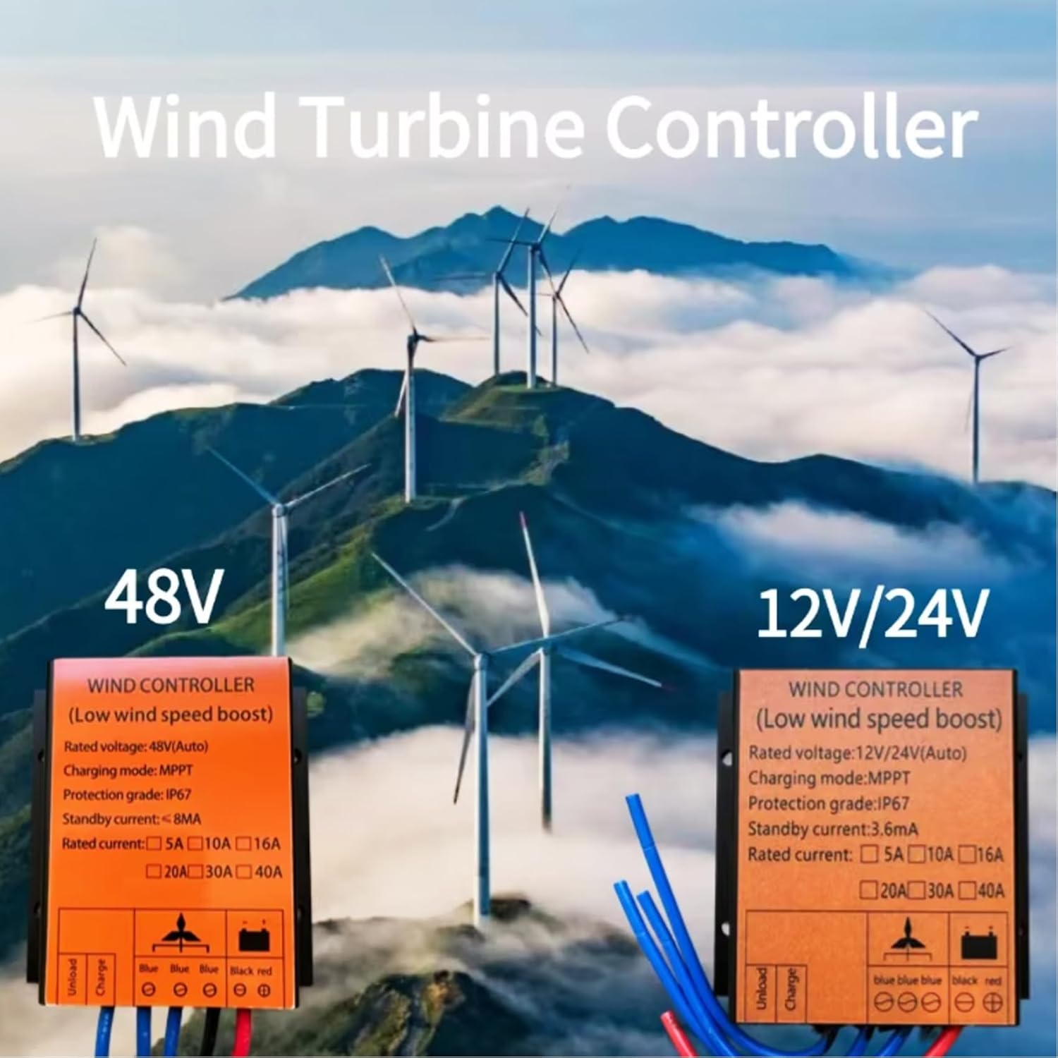 48V, 10A-60A Wind Turbine Controller 1000W-3000W MPPT Wind Charge Controller Regulator 12V/24V Auto 48V Mini Solar Energy Charger