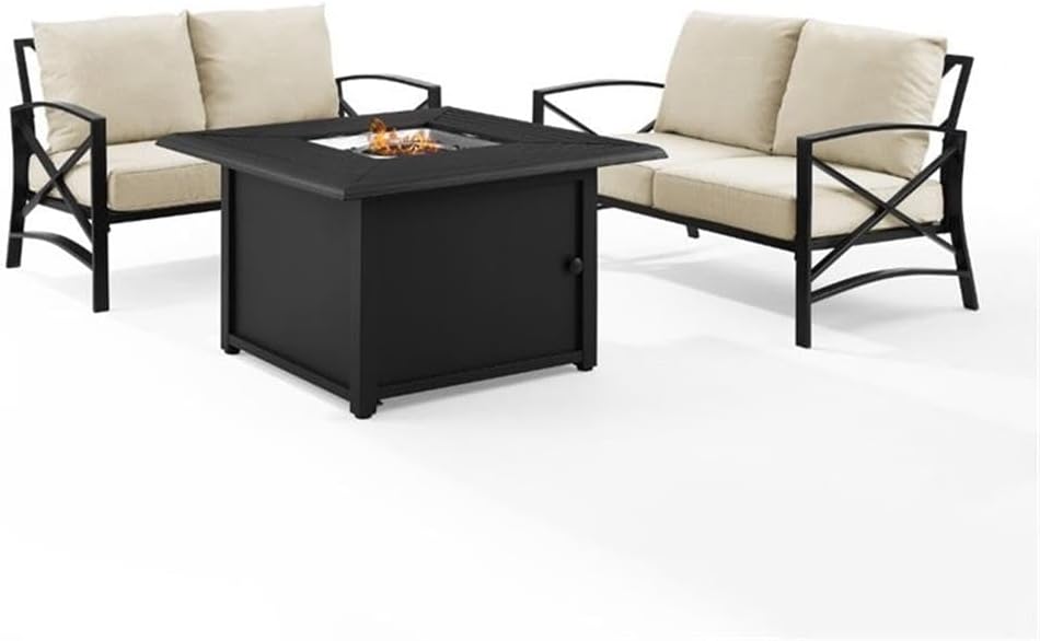 3-Piece Metal/Polyester Outdoor Conversation Set in Oatmeal/Bronze