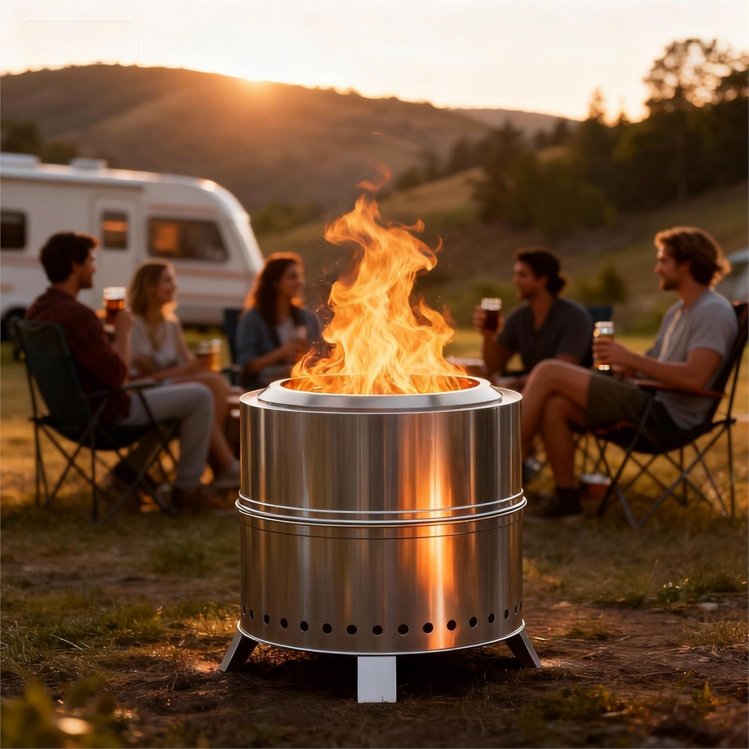 Breezz Smokeless Fire Pit 19.3 Inch Stainless Steel Outdoor Wood Burning Firepit with Carry Bag, Portable Bonfire Stove for Backyard, Patio, Camping, and Picnic, Efficient Airflow & Low Smoke Design