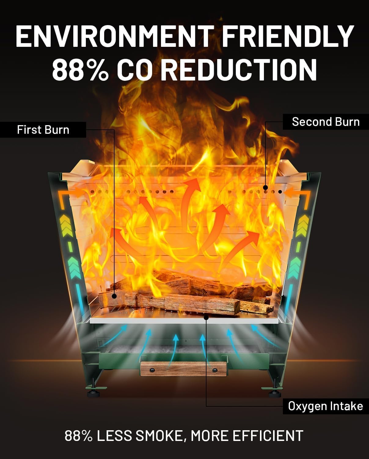 LifeSky 25 Inch Smokeless Fire Pit: Portable Outdoor Fire Bowl with Pull-Out Ash Pan & Low Smoke Design - Adjustable Feet for Camping Backyard Patio RV Travel Use