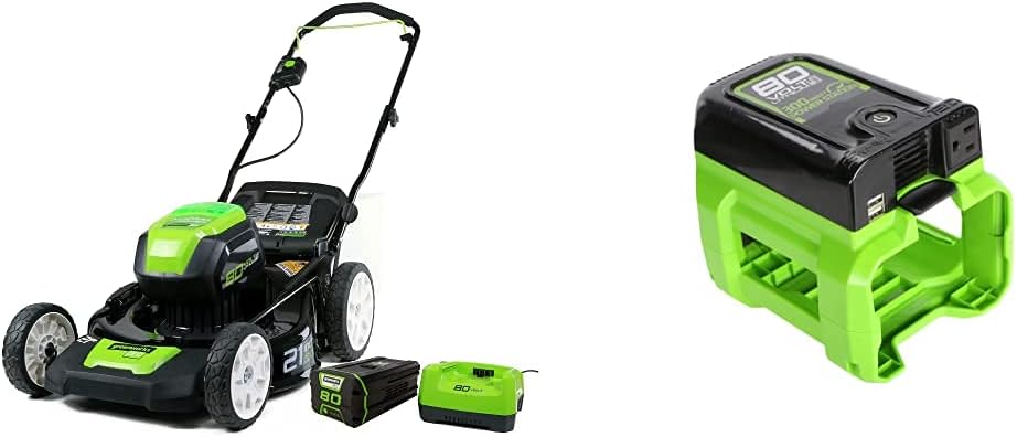 Greenworks Pro 80V 21-Inch Brushless Cordless Push Mower + 80V (300W) Inverter, 4.0Ah Battery and Rapid Charger Inlcuded