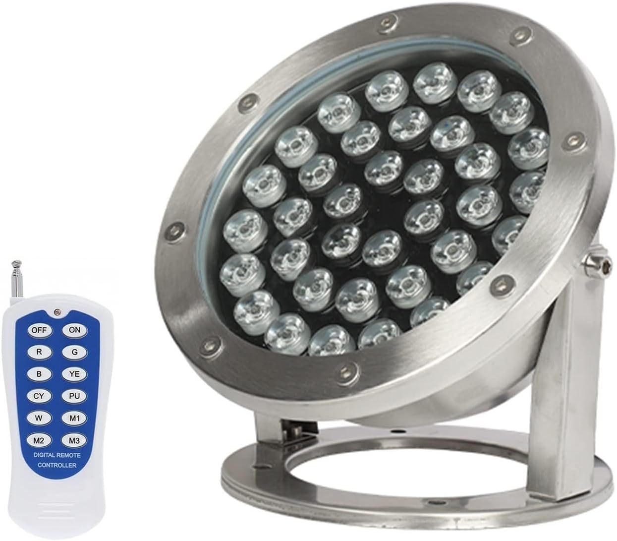 Colorful Submersible LED Light - Outdoor Spotlight, 12V/24V Color Changing Pond Lamp with Remote Control，Low Voltage RGB IP68 Underwater Light, for Pools, Fountains(AC 24V,36W)