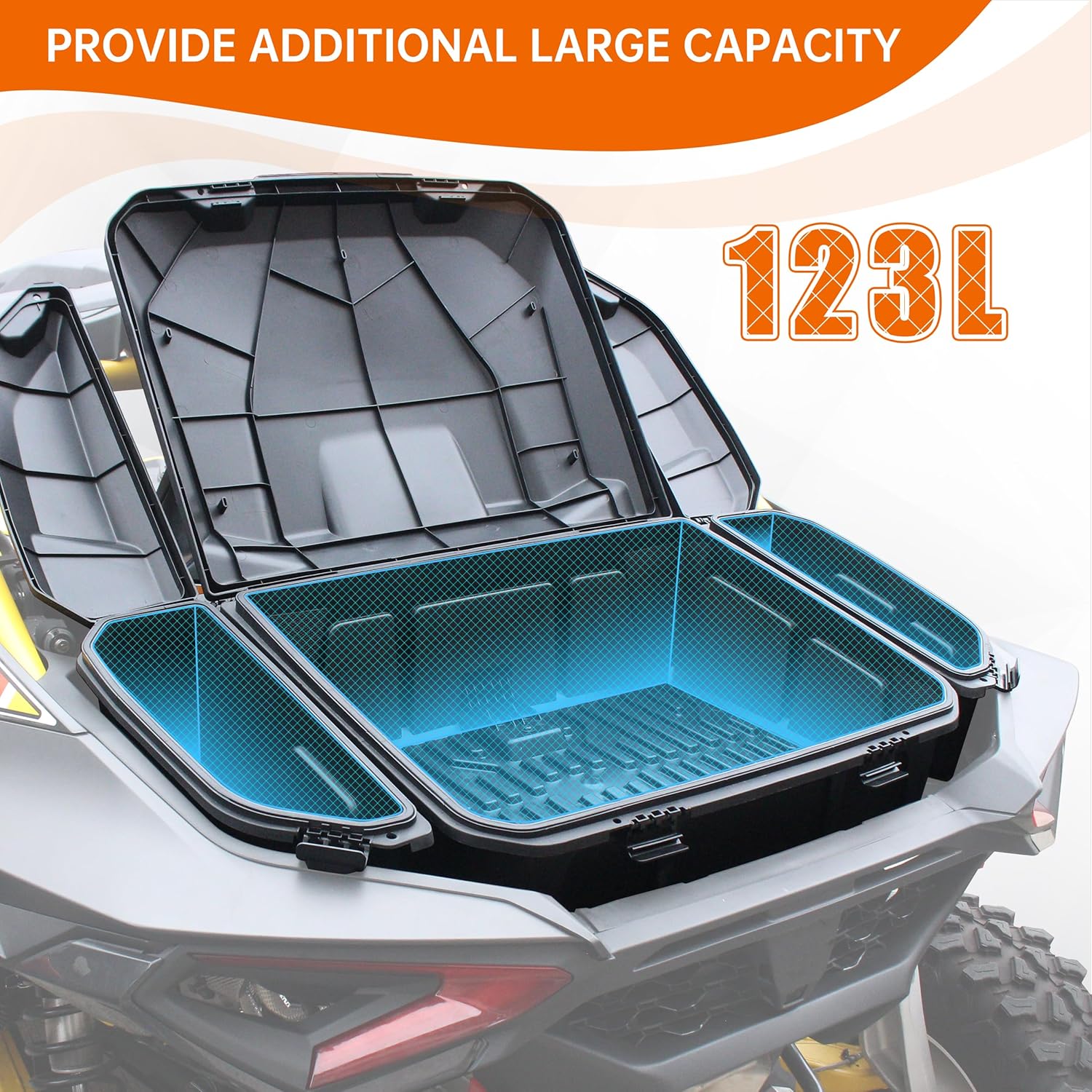 Rear 96L Storage Cargo Box & 13.5L Side Cargo Storage Boxes Compatible with Can-Am Maverick R X RS 2024+ Accessories Replace #715007182 715007372 Water Resistant Large Capacity Tool Box(3PCS)