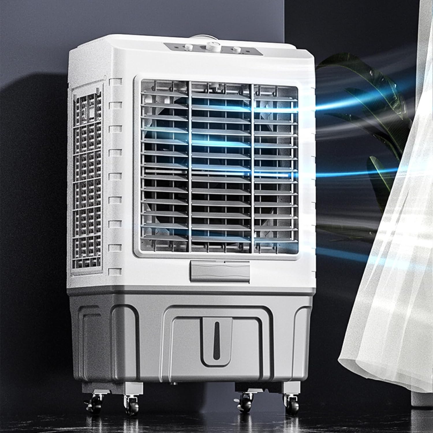 Evaporative Air Cooler, Portable Air Conditioner with Ice Crystals and 3 Wind Speeds, Swamp Cooler for Room Office Factory(60 * 42 * 102cm)