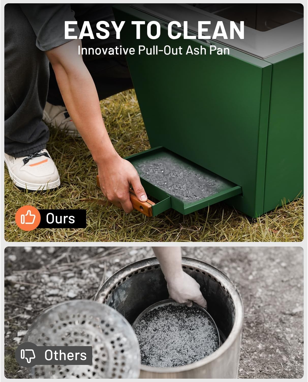 Cyberpit One 20-Inch Smokeless Fire Pit with Pull-Out Ash Pan, Portable Outdoor Fire Pit, Carry Handle, Stainless Steel, Green