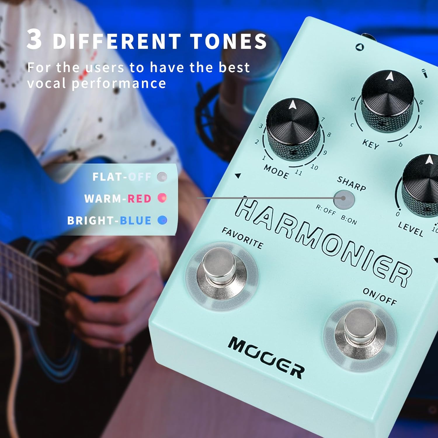 MOOER Harmonier Vocal Effects Processor Guitar Voice Pedal Vocal Stompbox Microphone Amplifier for Live Singing Streaming Recording (MVP2)