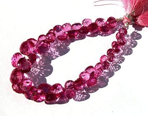 13 inch natural beads strand of 6-11mm faceted onion mystic pink quartz gemstone briolletes beads for DIY jewelry - necklace, bracelet, earring, ring.