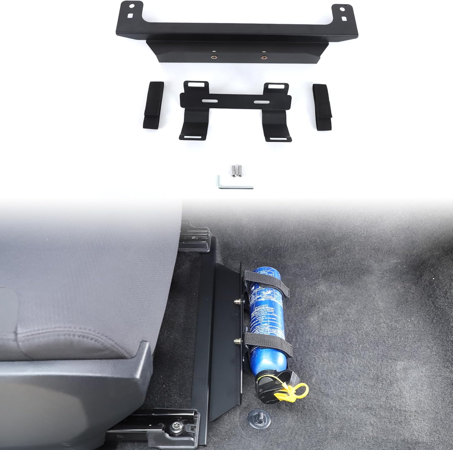 Car Passenger Under Seat Quick Release Roll Bar Fire Extinguisher Mount Bracket Compatible with Toyota Tundra 2022-2025 2026, Adjustable 2 Straps Fire Extinguisher Bottle Tie Holder Billet Accessories