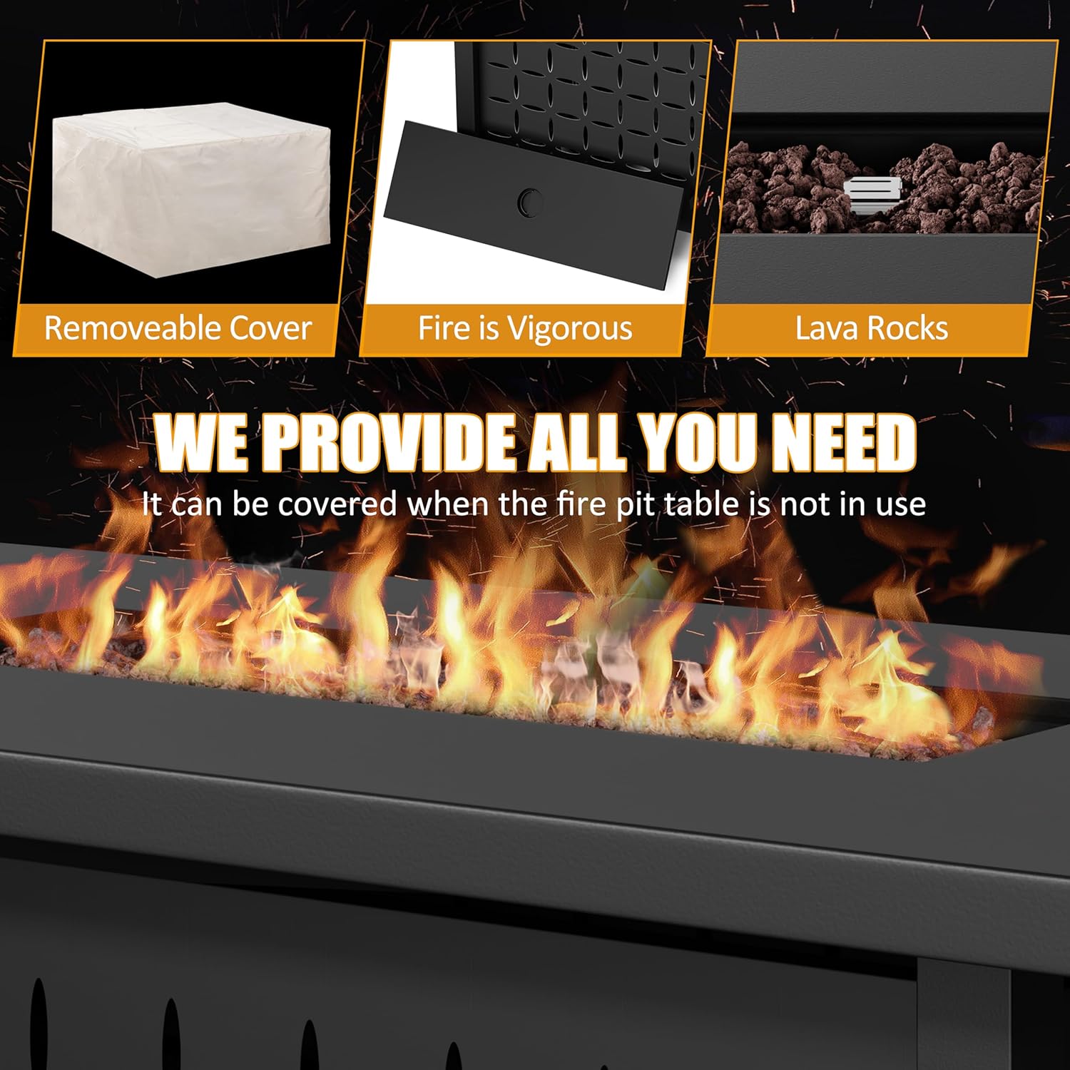 JAMFLY Propane Fire Pit Table, 43'' Outdoor Gas Fire Pit for Patio, 50,000 BTU with Lava Rocks, Waterproof Cover, and Lid, Perfect for Cozy Gatherings & Relaxing Outdoor Parties