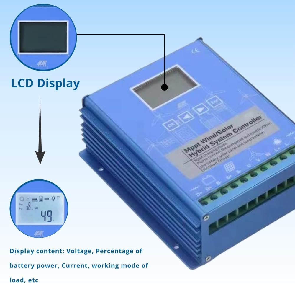 12V 24V Auto Regulator Wind Solar Hybrid System MPPT Charge Controller with Dump Load 1000w Wind Turbine Generator 600W Solar Panel