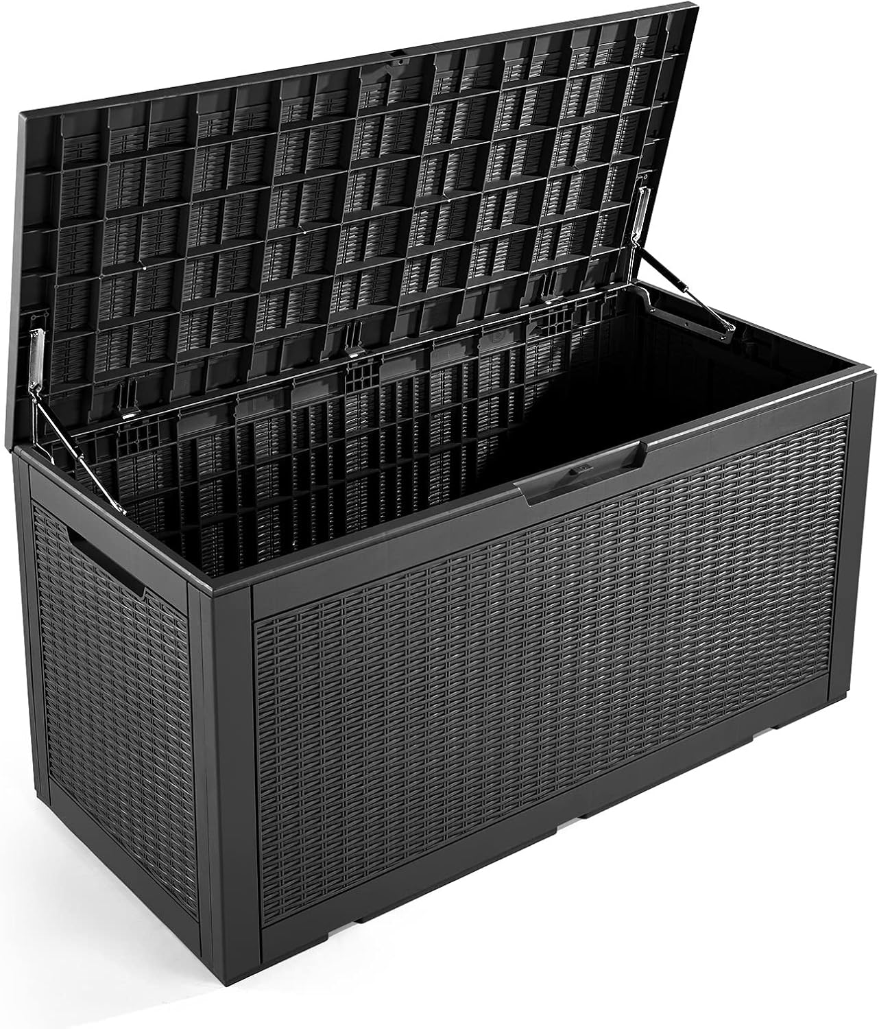 Patio Garden Storage Deck Box, Lockable Outdoor Storage Plastic Bench Box, Waterproof Storage Container Bench Seat (Black, 100 Gallon)