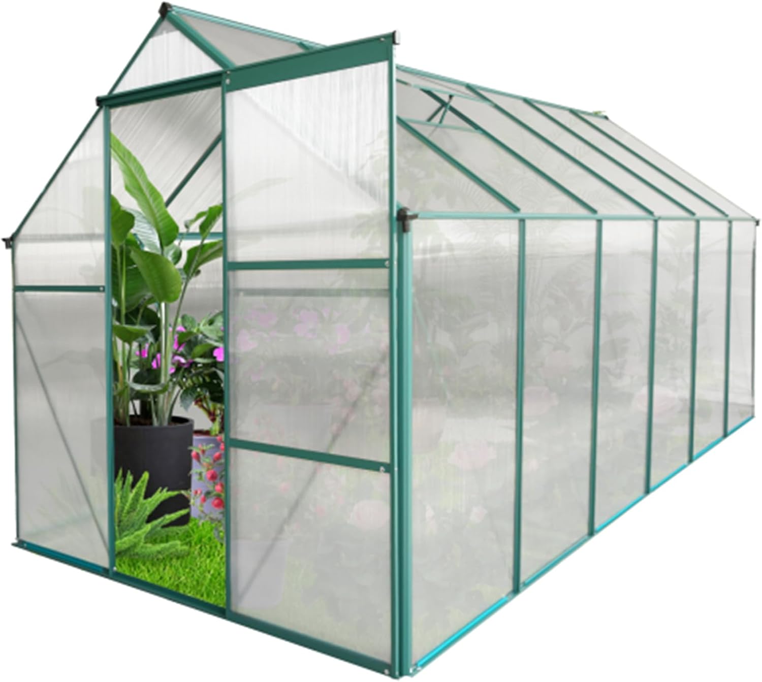 6x12 FT Greenhouse for Outdoors, Upgraded Rivet Structure Greenhouse with 2 Vents, Garden Plants Green House Kit with Aluminum Frame, Lockable Door and Roof Vent for Backyard