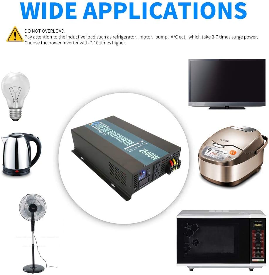 WZRELB 2500W 36V 120V Pure Sine Wave Power Inverter with 2 AC Outlets,Car Inverter