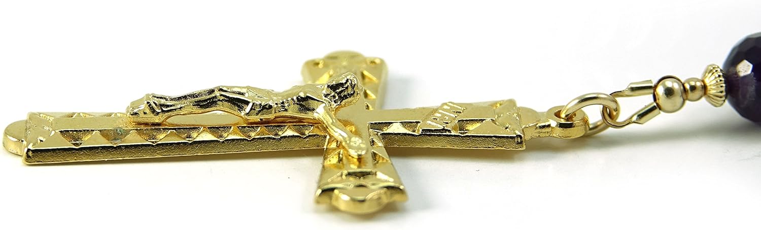 Catholic Amethyst Gemstone Rosary with Gold Filled Beads and Rosary Center Blessed with Anointing Oil (Not a Necklace)