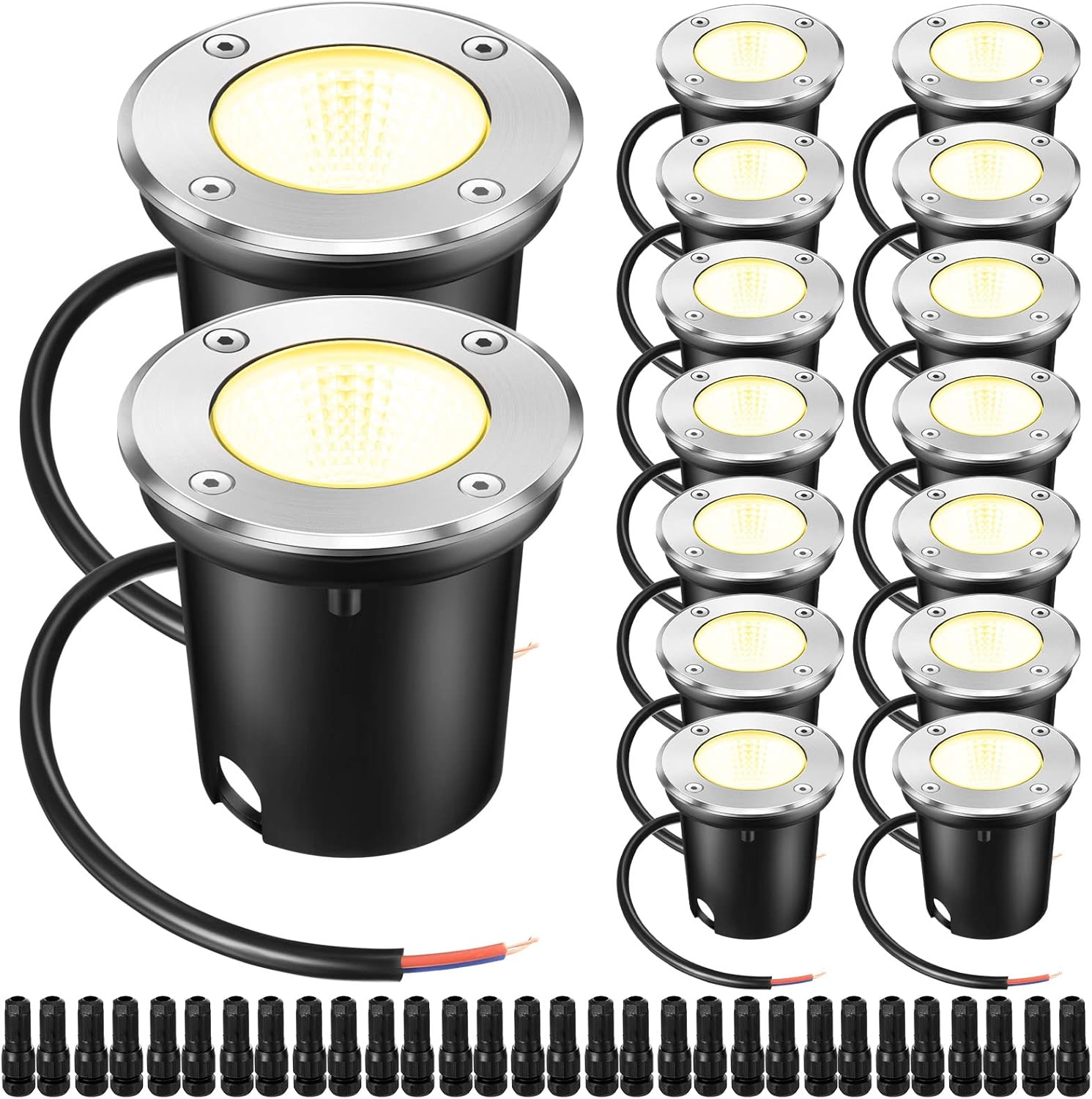 Yahenda 16 Sets Low Voltage Landscape Lights 5W LED Warm White Outdoor Waterproof Deck Lights with Connectors, 12V-24V In-Ground Pathway Lighting for Garden Yard Driveway Patio Walkway