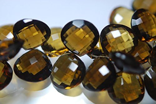 4 match pair, super rare honey quartz faceted heart briolettes calibrated size 14mm