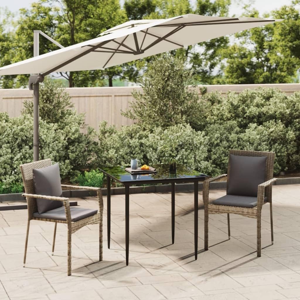 3 Piece Patio Dining Set with Cushions Black and Gray Poly Rattan,Stylish and Comfortable Patio Dining Set with Modular Design and UV Resistant Material Patio Furniture Sets, Outdoor Furniture Sets