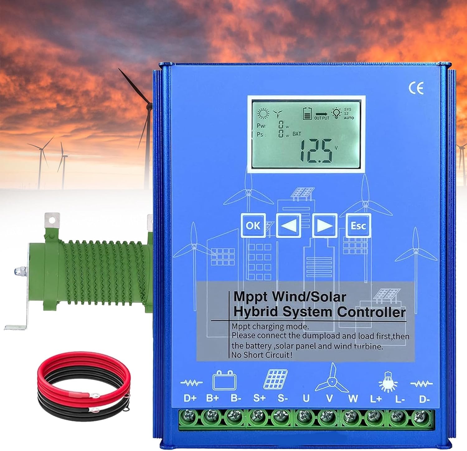 6000W Wind Solar Hybrid Charge Controller | Regulator for 12V/24V/48V Systems | Dump Load, Auto Boost Charging for Off-Grid Wind Turbine & Solar Panel, Blue