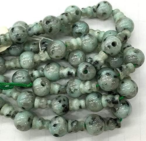 1 strands natural black dot green sesame jade pagoda tee three links buddha head tibet guru barrel big hole beads size: 10mm+6x8mm (10 sets/lot) 04231