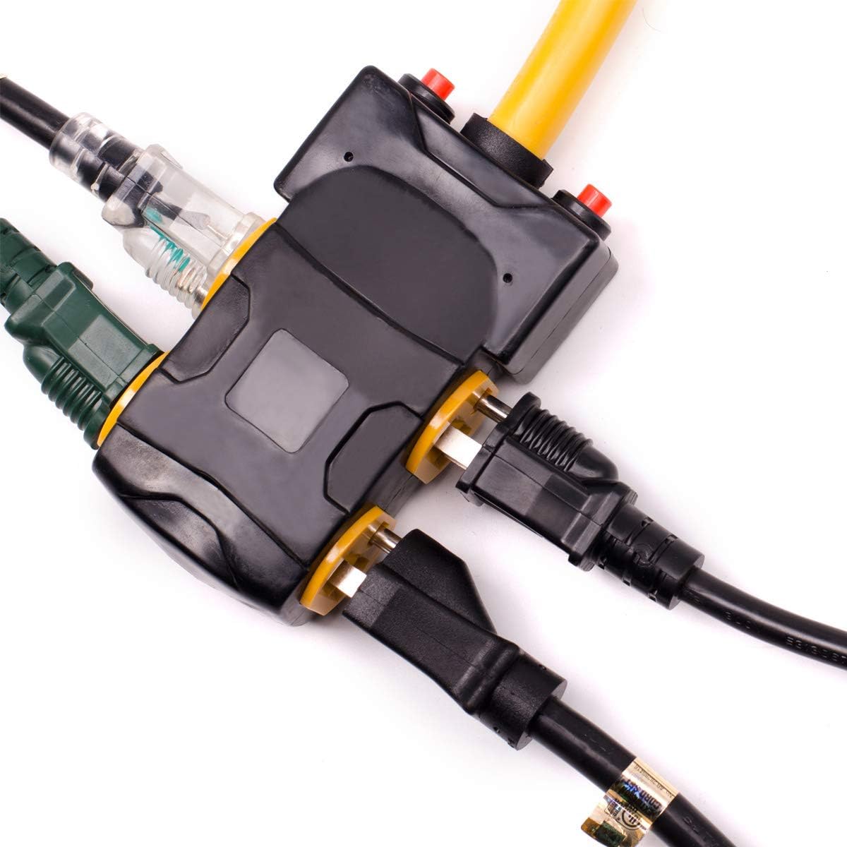 25Ft Generator Cord with Surge Protector Breaker,Heavy Duty Generator Locking Cord,NEMA L14-30P/Four 5-20R,4 Prong 10 Gauge Flexible Cable,Power Extension Cord, 30Amp 7500 Watts