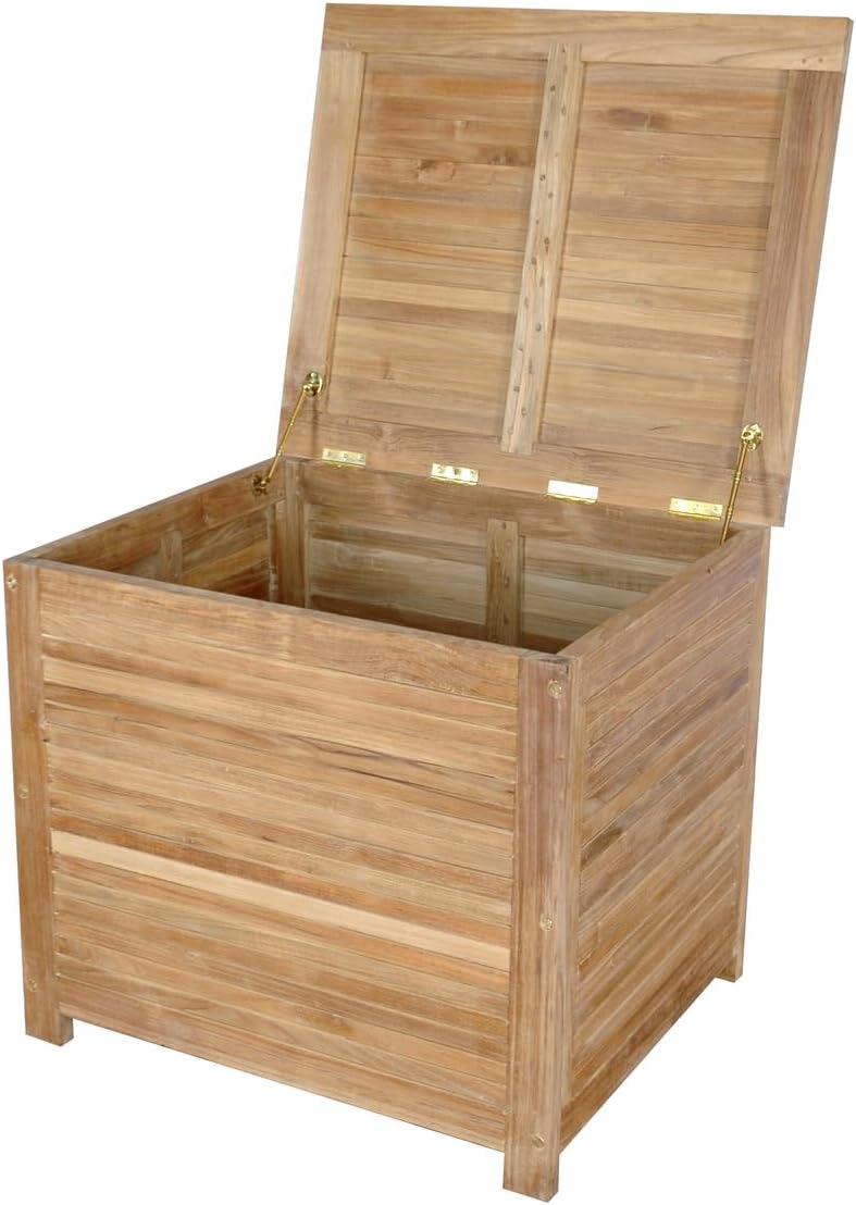 Maykoosh Large Outdoor Storage Box - Teak Wood Patio Deck Container - Durable Weatherproof Organizer