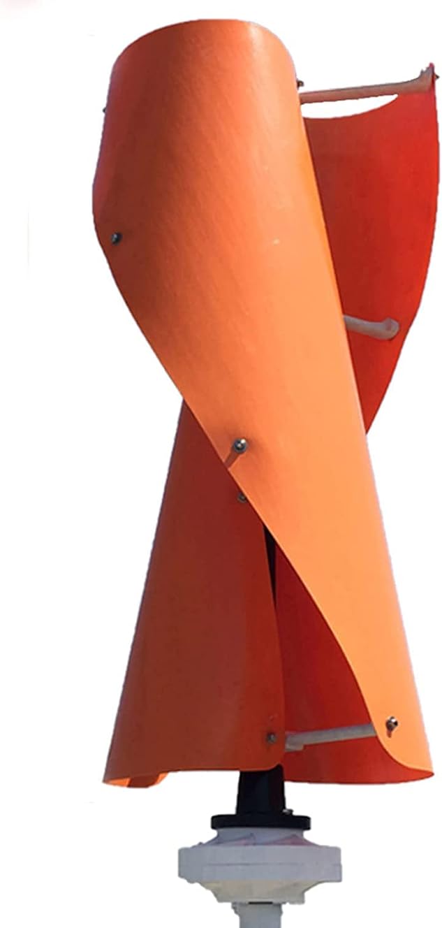 Portable No Noise Vertical Wind Turbine Generator, 5000W 12V 24V 48V 220V Low Wind Speed Start Spiral Wind Turbine with Controller (Orange),220v