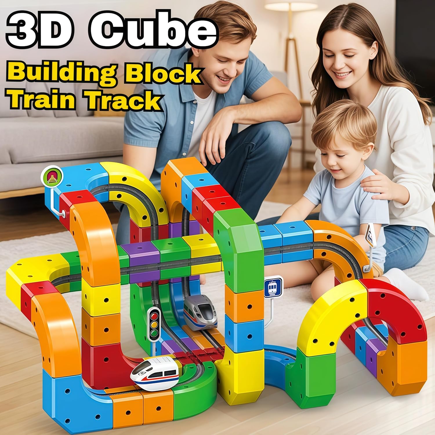 2026 New Train Track Fusion Set, Race Track with Cars, Flexible 3D Tracks Car Toys with Train and Traffic Signs,for 4-8 Year Old Boy Toys Boys Girls Birthday Party Gifts (123 PCS)