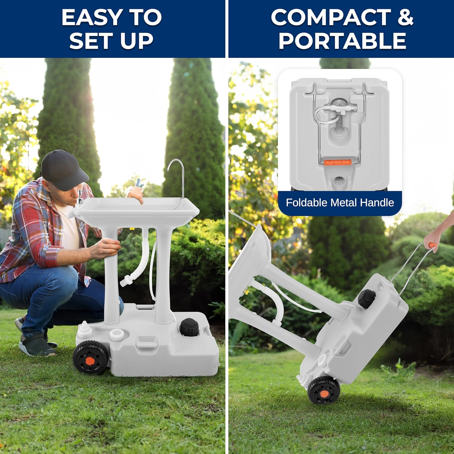 SereneLife Portable Hand Washing Station, 100+ Hand Washes, Hands-Free Foot Pump, Soap Dispenser, and Drain Hose, Ideal for Outdoor Events, Camping, Boating and Worksites