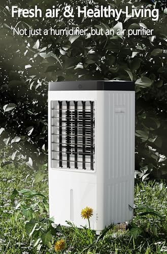3-IN-1 Evaporative Air Cooler & Humidifier Fan, Energy Efficient Swamp Cooler with Remote, 3 Speeds, Timer - Indoor/Outdoor Cooling for Home, Room, Office, Low Energy AC Alternative