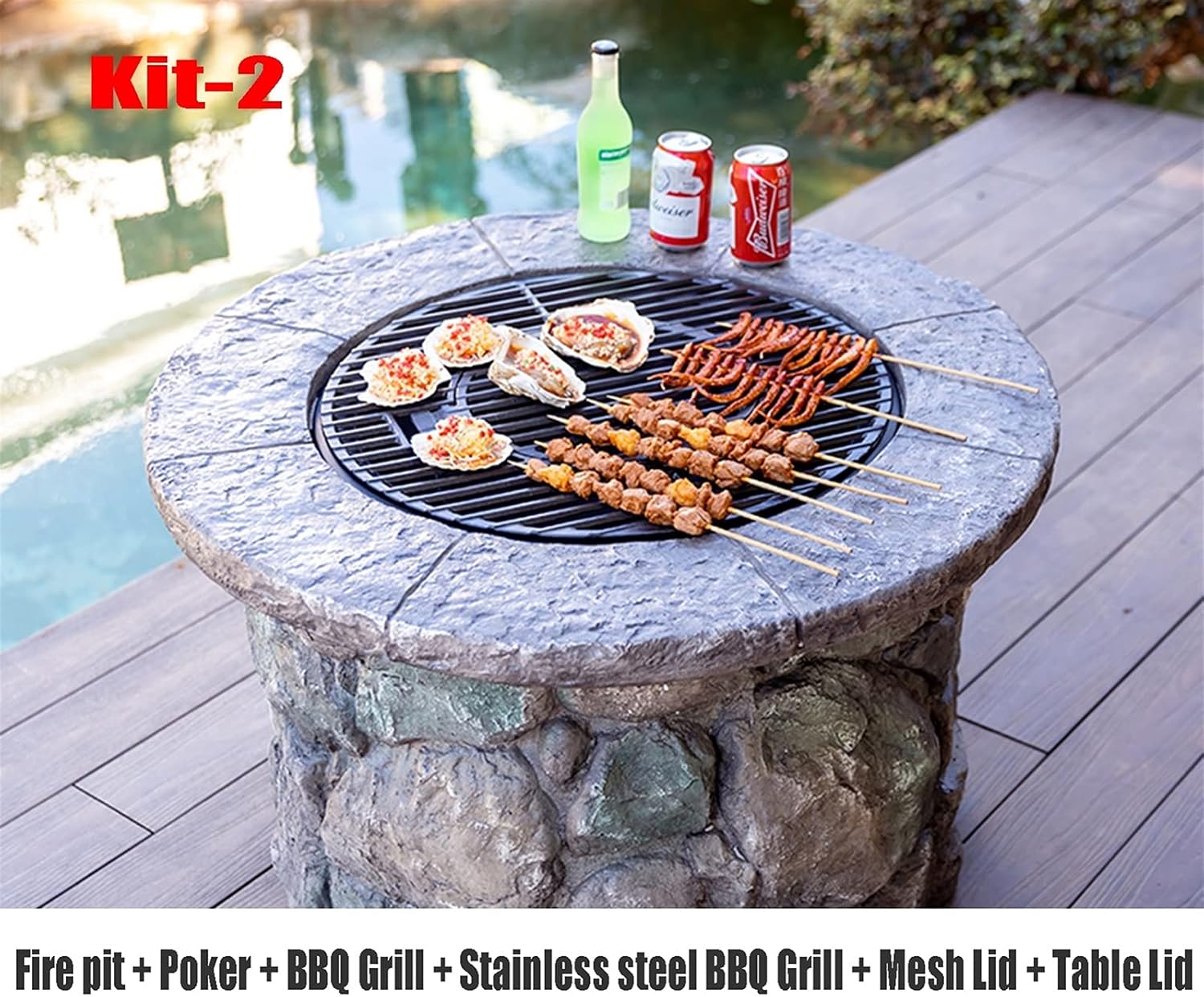 Fire Pits Outdoor Garden BBQ Wood Burning Fire Pit Bowl, 90cm Outdoor Imitation Stone Heater Fireplace, Used for Backyard Patio Picnic
