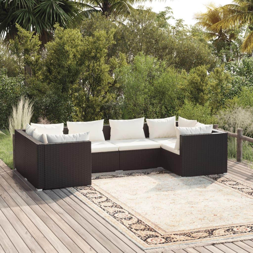 6 Piece Patio Lounge Set with Cushions Poly Rattan Black,Enhance Your Outdoor Oasis: Versatile Modular Patio Lounge Set with Padded Cushions Patio Furniture Sets, Outdoor Furniture Sets
