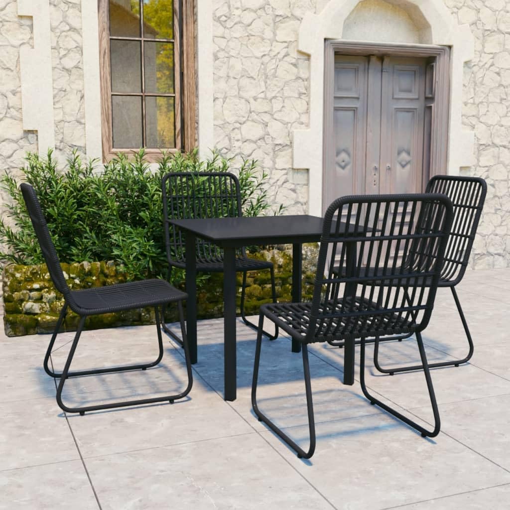 5 Piece Patio Dining Set Poly Rattan and Glass,Sturdy Outdoor Patio Dining Set with Glass Table and Poly Rattan Chairs for Garden Patio Furniture Sets, Outdoor Furniture Sets