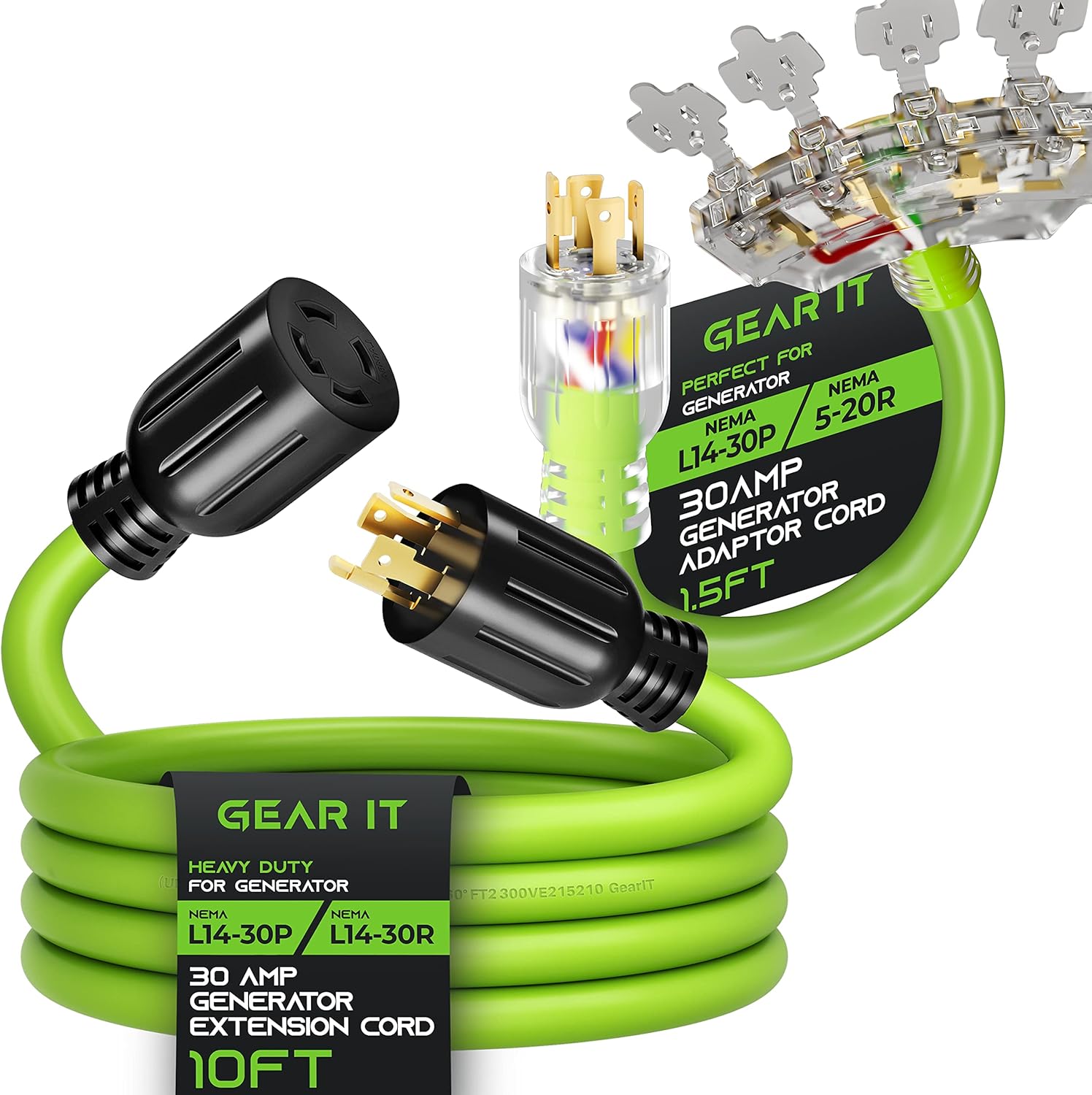 30A Generator Cord and 30A to 5-20R 4 Outlets