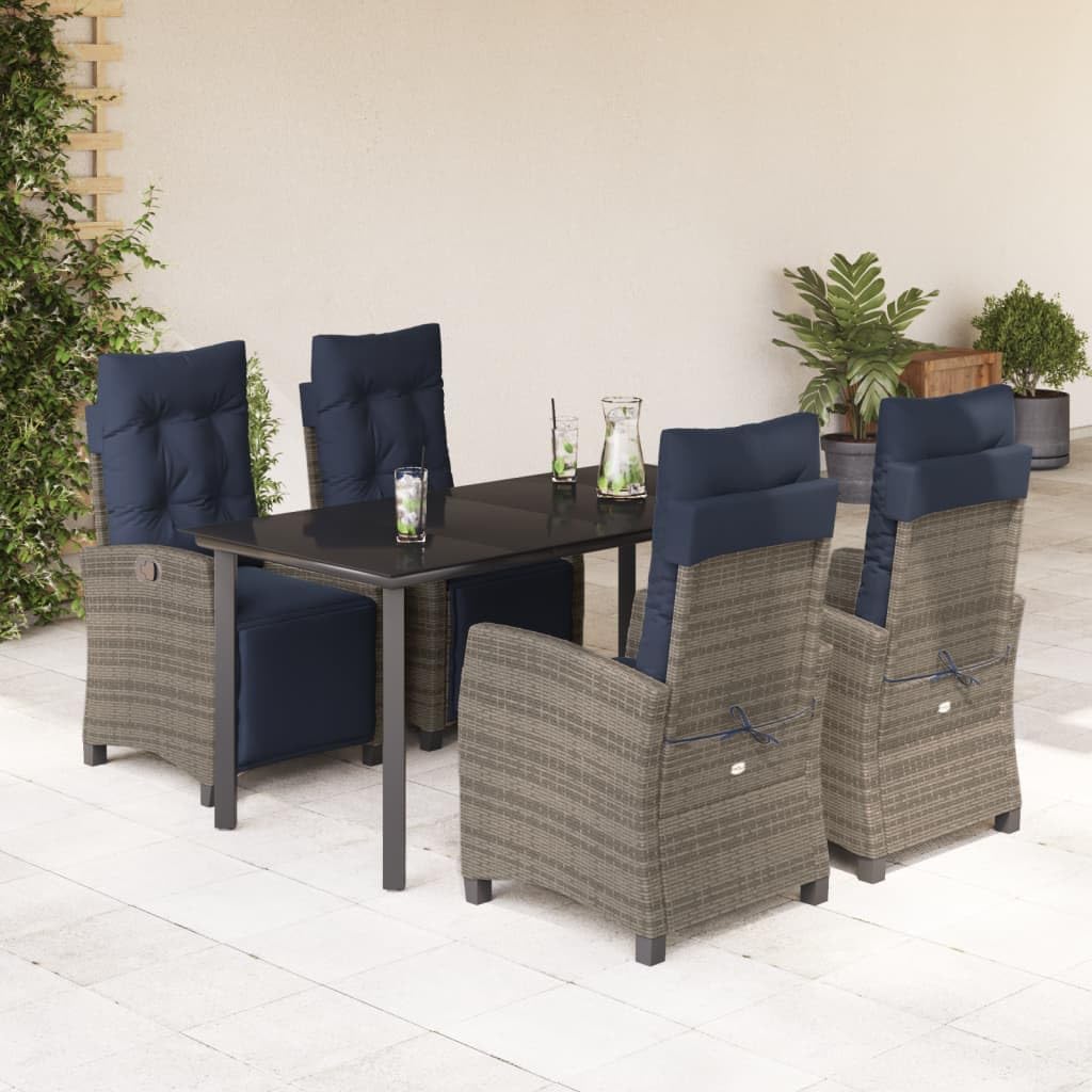 5 Piece Patio Dining Set with Cushions Gray Poly Rattan Garden Furniture