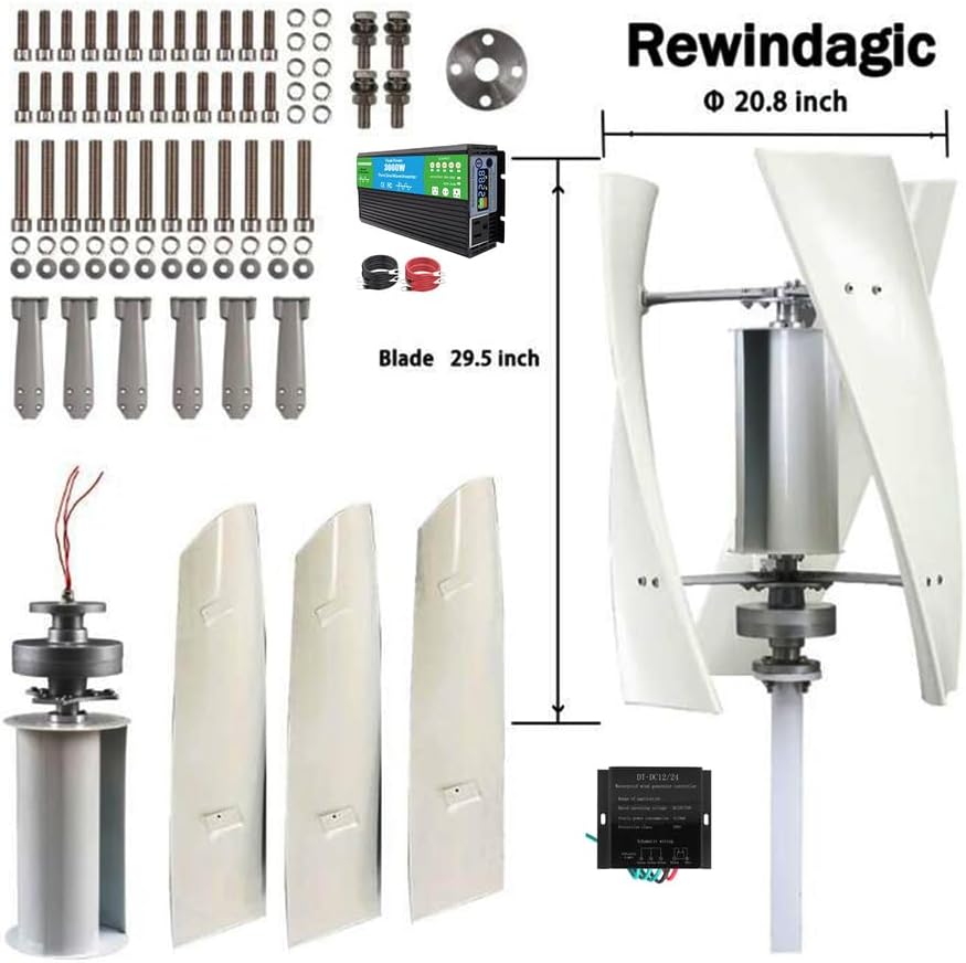 Low Noisevertical Wind Turbine Household 3000W 24V 48V, for Boats, Gazebos 50HZ Windmill with Inverter and Controller(75CM)
