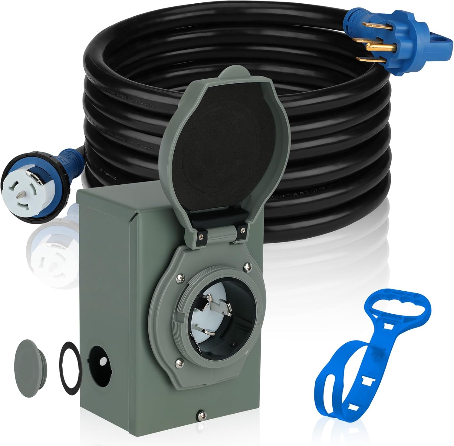 50 Amp SS2-50P Generator Power Inlet Box with 15FT Generator Cord, Pre-Drilled NEMA 14-50P Male to SS2-50R 125/250V, 12500 Watts Generator Transfer Switch ETL Listed Weatherproof Outdoor Use