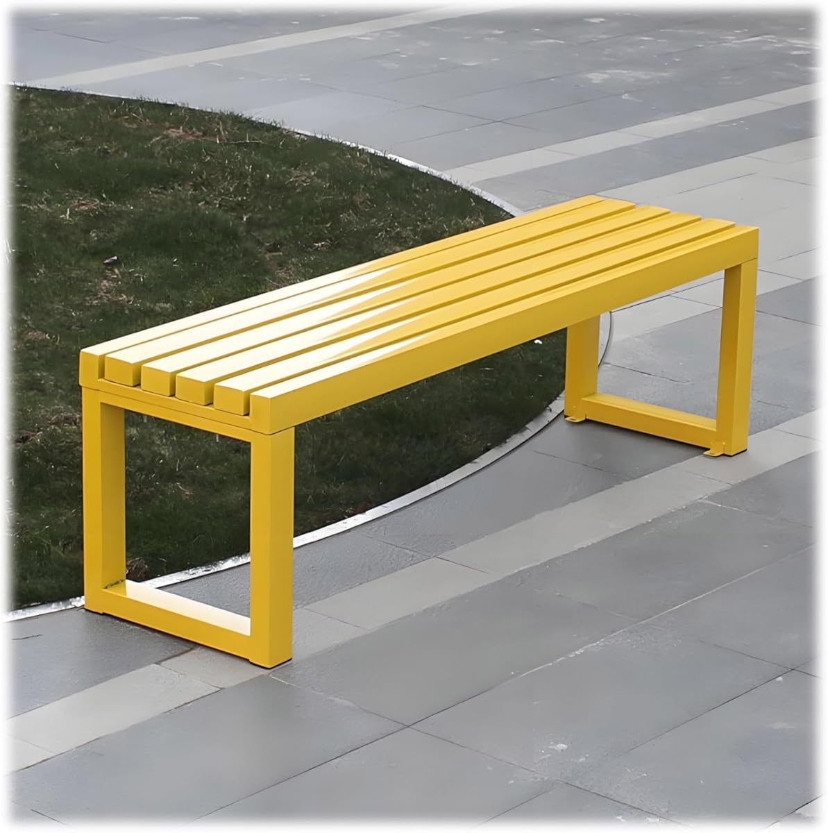 Outdoor Bench, Metal Garden Park Benches Backless 3.3ft 3.9ft 4.9ft 5.9ft Heavy Duty Patio Bench Outdoor Furniture for Lawn Yard, Front Porch, Entryway Slatted Seat(Yellow,5.9ft)
